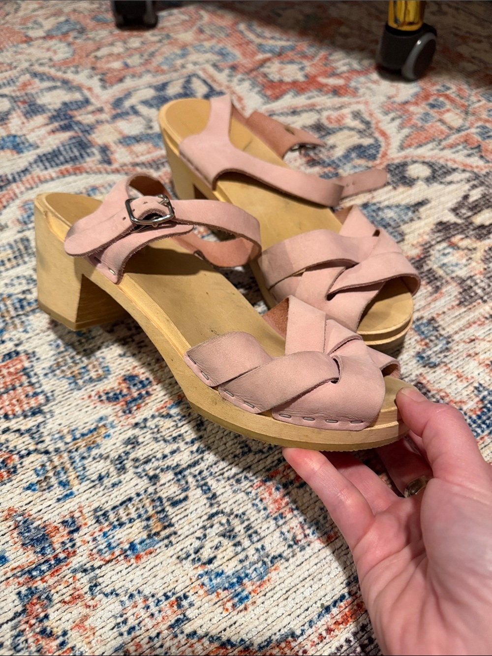Sandgren’s Women’s Blush Braided Strap Block Heel Clog Sandals